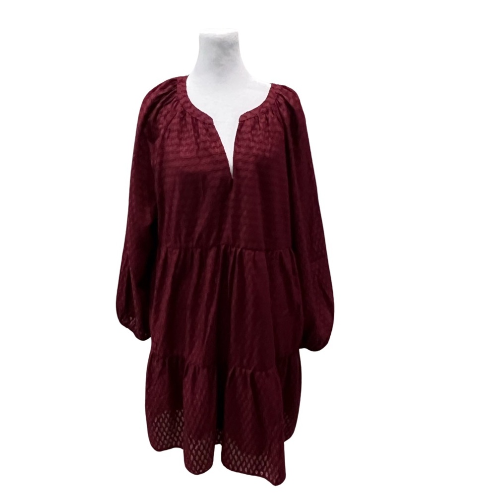 NWOT Skies are Blue Dot Tiered Dress, Burgundy Size L